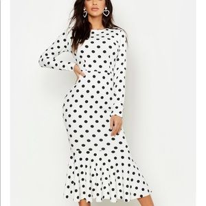 Boohoo fishtail polka dot dress